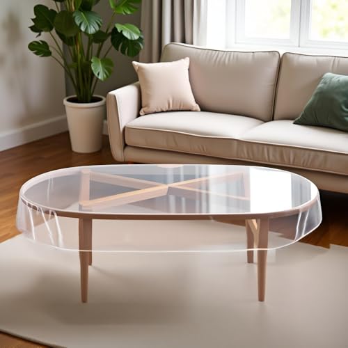 Image of The Furnishing Tree Oval Shaped Transparent Center Table Cover WxL 45x70 inches 0.25 mm Thickness Without Lace