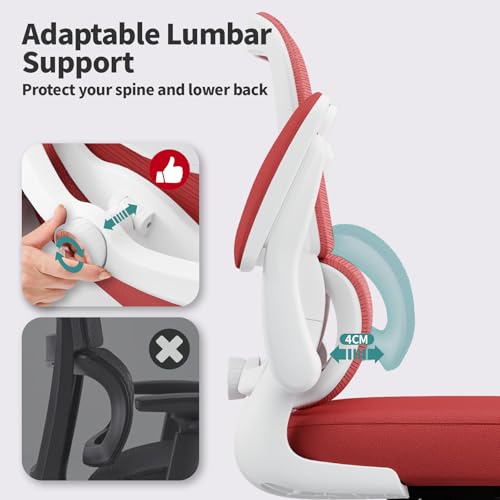 Image of TRALT Office Chair - Ergonomic Desk Chair with Adjustable Lumbar Support, Mesh Computer Chair, Executive Chair for Home Office Comfortable Lumbar Support (1, White Red)