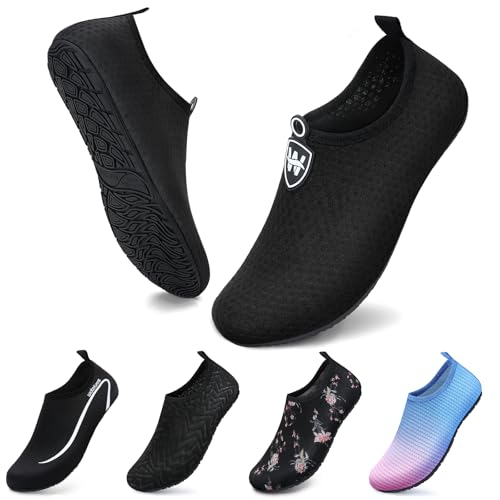 WateLves Swim Shoes Men Water Women Beach Swimming Aquashoes Quick Drying Barefoot Breathable Surf Unisex Beach Swimming Pool Yoga(Schneeflocke Schwarz 42/43)-1