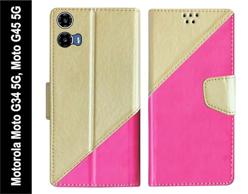 Image of SBMS Flip Cover for Motorola Moto G34 5G / Moto G45 5G 6.5-Inch Back Cover Case with Magnatic Closure | Inbuilt Stand | Card & Money Pocket (Multi Pink)