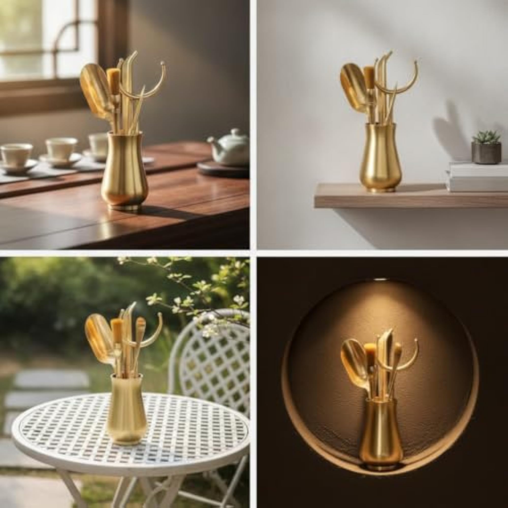 6 PCS Gold-Tone Gongfu Tea Tool Set with Holder