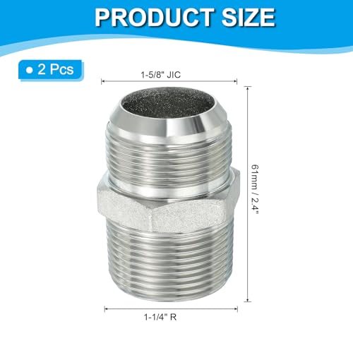 Image of PATIKIL Pipe Adapter Connector 1-5 /8 inch Male 74 Flare JIC x 1-1 /4 inch Male R Pipe Fitting 2 Pcs Oil Feed Restrictor Fitting Hydraulic Connector for Oil Steam Water Pipelines System