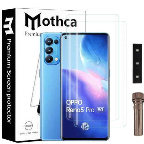 Image of Mothca Curved UV Tempered Glass Screen Protector for Oppo Reno 5 Pro | Transparent | Pack of 2 | Borderless Full Screen Coverage with UV Installation Kit