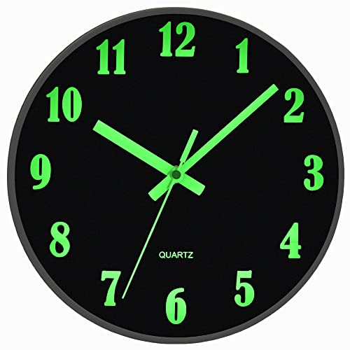 JoFomp Modern Night Light Wall Clock 10 Inch Silent Non-Ticking Quartz Wall Clocks Glow in The Dark Battery Operated Decorative Wall Clock for Bedroom Kitchen Living Room10 inch