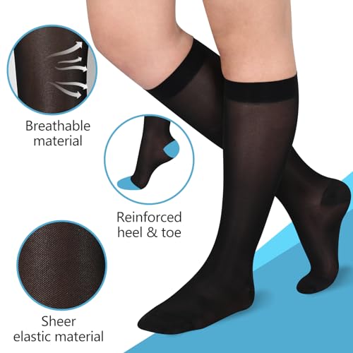 Image of Athbavib Knee-High Sheer Compression Socks for Women, 15-20 mmHg Closed Toe Compression Socks for Swelling, Soreness