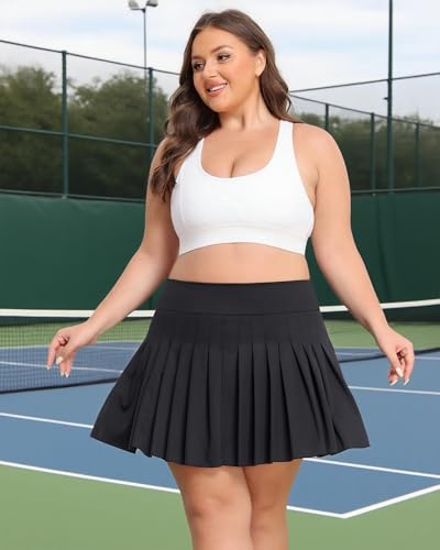 Women's Plus Size Pleated Skirt Athletic 2 in 1 Skort Tennis Skirts High Waist Summer Workout Golf Stretch Skirt3