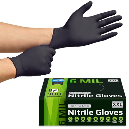 Inspire Black Nitrile Gloves HEAVY DUTY 6 Mil Chemical Resistant Medical Cooking Cleaning Disposable Glove - image 7