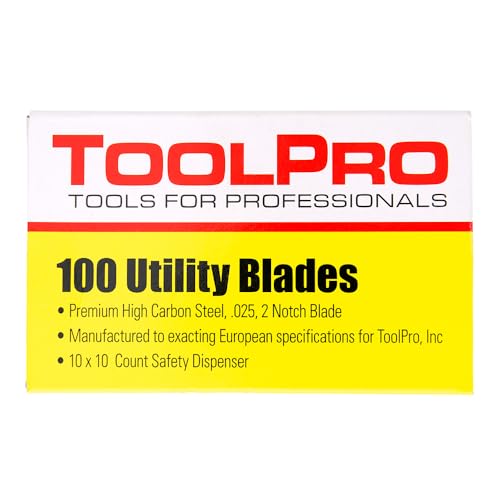 ToolPro Premium Utility Blades - 100 Pack, High Carbon Steel Replacement Blades for Utility Knives, Great for Crews & Large Projects