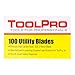 ToolPro Premium Utility Blades - 100 Pack, High Carbon Steel Replacement Blades for Utility Knives, Great for Crews & Large Projects