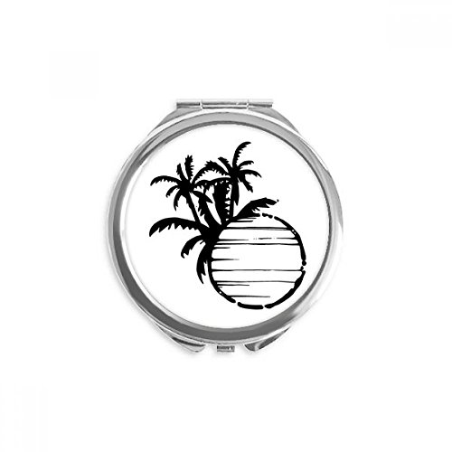 Miroir rond de poche silhouette de cocotier noir et plage maquillage portable