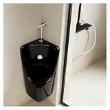 Orinatoio in ceramica a parete Orinatoi Angolari Universali in Ceramica per Spazi Ridotti, Orinatoio A Parete con Flussometro, Orinatoio in Porcellana per Uomini(Black)