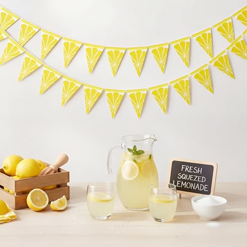 Image of Gersoniel 5 Pcs Lemon Party Decorations Yellow Lemon Pennant Banner | Pre-strung Triangle Flags for Lemonade Themed Birthday, Baby Shower, Wedding Party, Classroom Decorations, Paper Bunting
