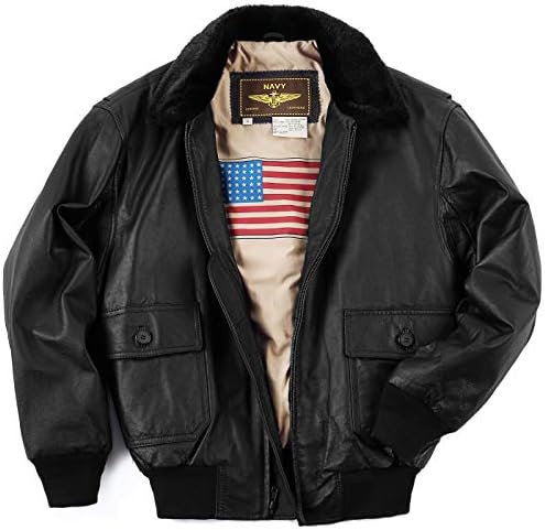 Landing Leathers Men's G-1 Navy Flight Bomber Jacket Genuine Leather Coat