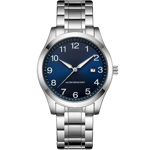 CIVO Mens Watches Silver Stainless Steel Classic Analog Quartz Watch Waterproof Fashion Simple 40mm Dial with Auto Date Designer Wrist Watches for Men