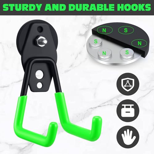 Image of Landhoow 10 Pcs Large Magnetic Hooks Heavy Duty Garage Magnet Hooks Strong Storage Utility Magnetic Hangers with Anti Slip Rubber Coating for Indoor and Outdoor Hanging (Green)