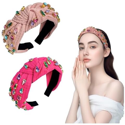 2 Pcs Colourful Crystal Knotted Headbands Cover