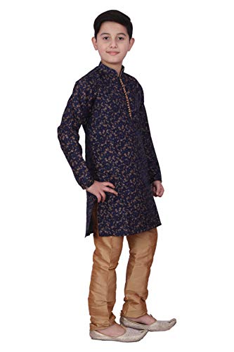 Boy's Indian Kurta Set Traditional Clothes Silk Floral (S-117)3