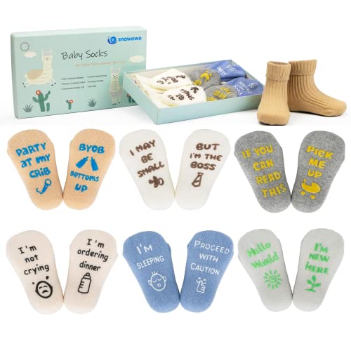 Image of snawowo Funny Newborn Baby Socks with Grip, Cute Gender Neutral Gift for Baby Shower Registry Search, Non Slip Infant Socks