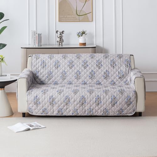 Image of House of Quirk 'Mughal Series' Anti-Slip Sofa Cover Mat with Pocket | Polyester Couch Protector for Pets, Kids & Spills (Beige Wildflower, 180x170cm, Three Seater)