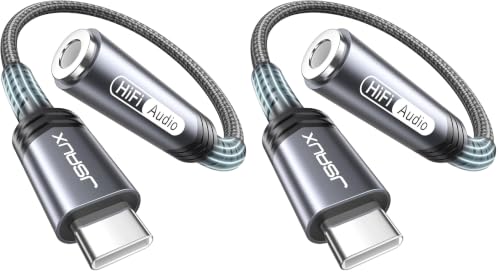 Image of JSAUX USB C to 3.5mm AUX Audio Adapter for iPhone 17 /15, Galaxy S25, Grey (Pack of 2)