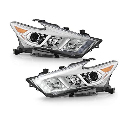 AKKON - Fits 2016-2018 Maxima S SL SV Sedan LED DRL Running Turn Signal Chrome [Halogen Type] Headlights Pair Driver + Passenger