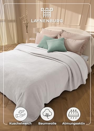 LAYNENBURG Premium Baumwolldecke 150x200 cm - Oeko-TEX 100 - Baumwollmix Kuscheldecke - Decke als Wohndecke, Sofa-Decke & Couchdecke - Wolldecke kuschelig-warm aus Baumwolle (hellgrau)