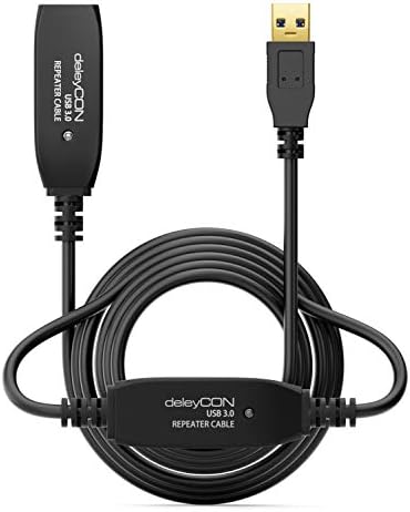 deleyCON 15m Kabel Aktywne Gniazdo USB 3.0 Aktywny Kabel Przedłużający z 2 Wzmacniaczem Sygnału i Zasilaczem USB 3.0 Repeater Kabel Przedłużający PC Komputer Drukarka Skaner
