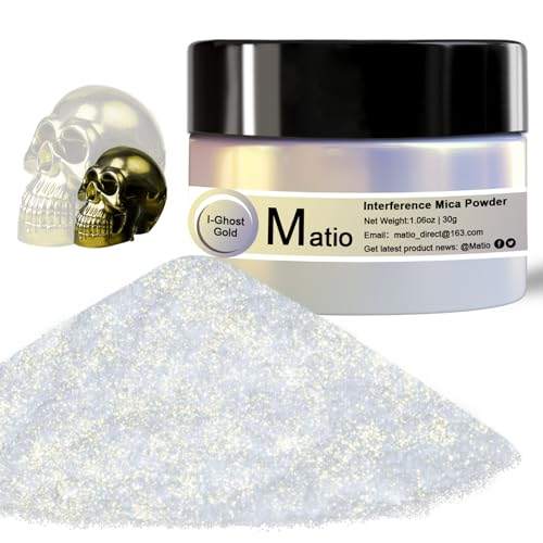 Matio Interference Mica Powder, 1.06oz/ 30g Ghost Gold Chrome Powder, Pearlescent Effect Color Shift Pigment for Epoxy Resin, Makeup Shimmer,Nail Polish,Soap...