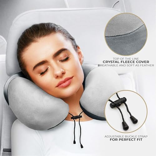 Image of Nasher Miles 100% Pure Memory Foam Travel Neck Pillow, 360 Stable Neck Support with Snap-on Button (Dark Grey and Grey)