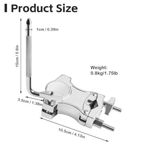 L-Rod Cowbells Cymbal Clamp, Zinc Alloy Tom Mounts for Drums Clamp, Percussion Mounting Bracket for Cowbells, Jam Blocks, Tambourines, Mini Timbales, and Electronic Pads to A Stand (L-Rod) - Thumbnail 2