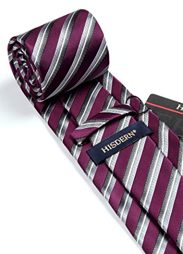Image of HISDERN Stripe Tie Mens Ties with Pocket Square Set Classic 3.4'' Silk Formal Necktie Handkerchief for Business Wedding