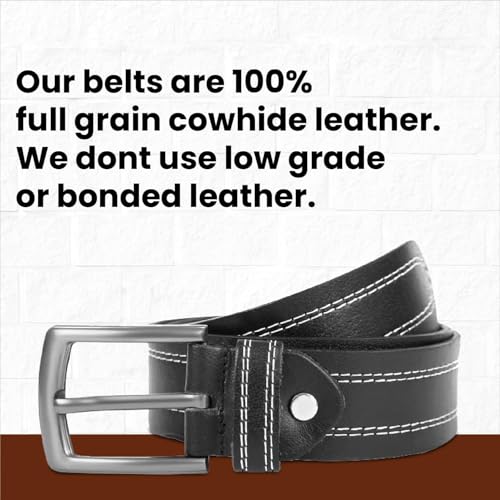 Berreri Men’s Genuine Leather Belt Men with Strong Metal Buckle - Durable Double Stitching Mens Leather Belt4