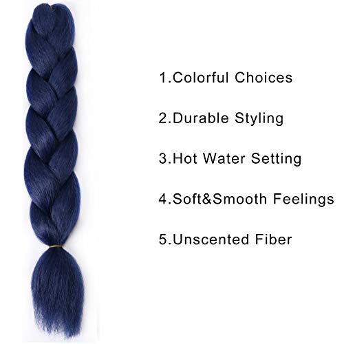 Vokeyla Dark Blue Braiding Hair Jumbo Braid Hair Extensions For Twist Braids 3 Pack Kanekalon Braiding Hair For Box Braids 24Inch High Temperature Synthetic Fiber For Women (Color:ink Blue) #TOP2