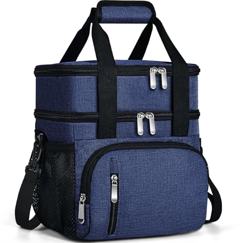 Lunch Box for Men, Double Insulated Lunch Bag Reusable Leakproof Cooler Bag Portable Picnic Food Bag, Adult Lunch Tote Lunch Bag for Work, Construction Worker, Truck Driver, Light Crew-Navy Blue