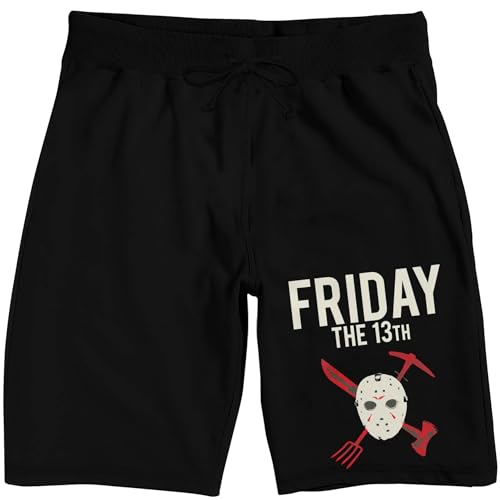 Friday The 13th Hockey Mask Men's Black Graphic Sleep Pajama Shorts