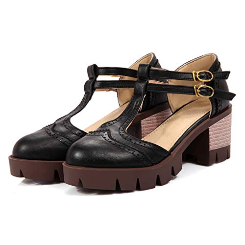 MIOKE Women's T-Strap Mary Jane Pumps Retro Round Toe Platform Chunky Heel Brogue Vintage Oxford Shoes2