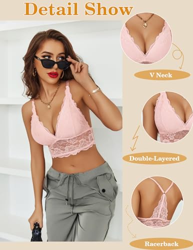 Image of Avidlove Bralettes for Women Lace Wireless Bra V Neck Racerback Crop Top Adjustable Lingerie No Padded