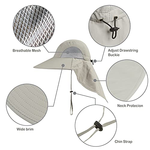 KOOLSOLY Outdoor Sun Hat for Men with 50+ UPF Protection Safari Cap Wide Brim Fishing Hat with Neck Flap, for Dad Dark Gray…