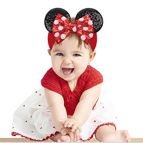 Jiahang COMOYA Baby Girl Mouse Ears Headwrap With Sequin Polka Dot Bow, Velvet Turban Hairband thumb #1
