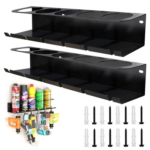 MidingChai Porta lattine, porta bombolette spray, supporto per bomboletta spray, accessorio per attrezzi ad aria compressa per garage officina, spazio per 5 bombolette spray e 6 compresse d'aria, 2