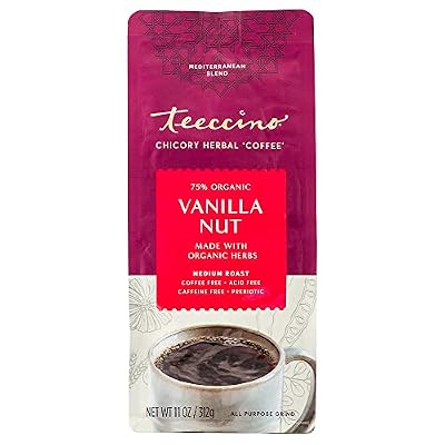 Teeccino Vanilla Nut Chicory Coffee Alternative - Ground Herbal Coffee Thats Prebiotic, Caffeine Free & Acid Free, Medium Roast, 11 Ounce