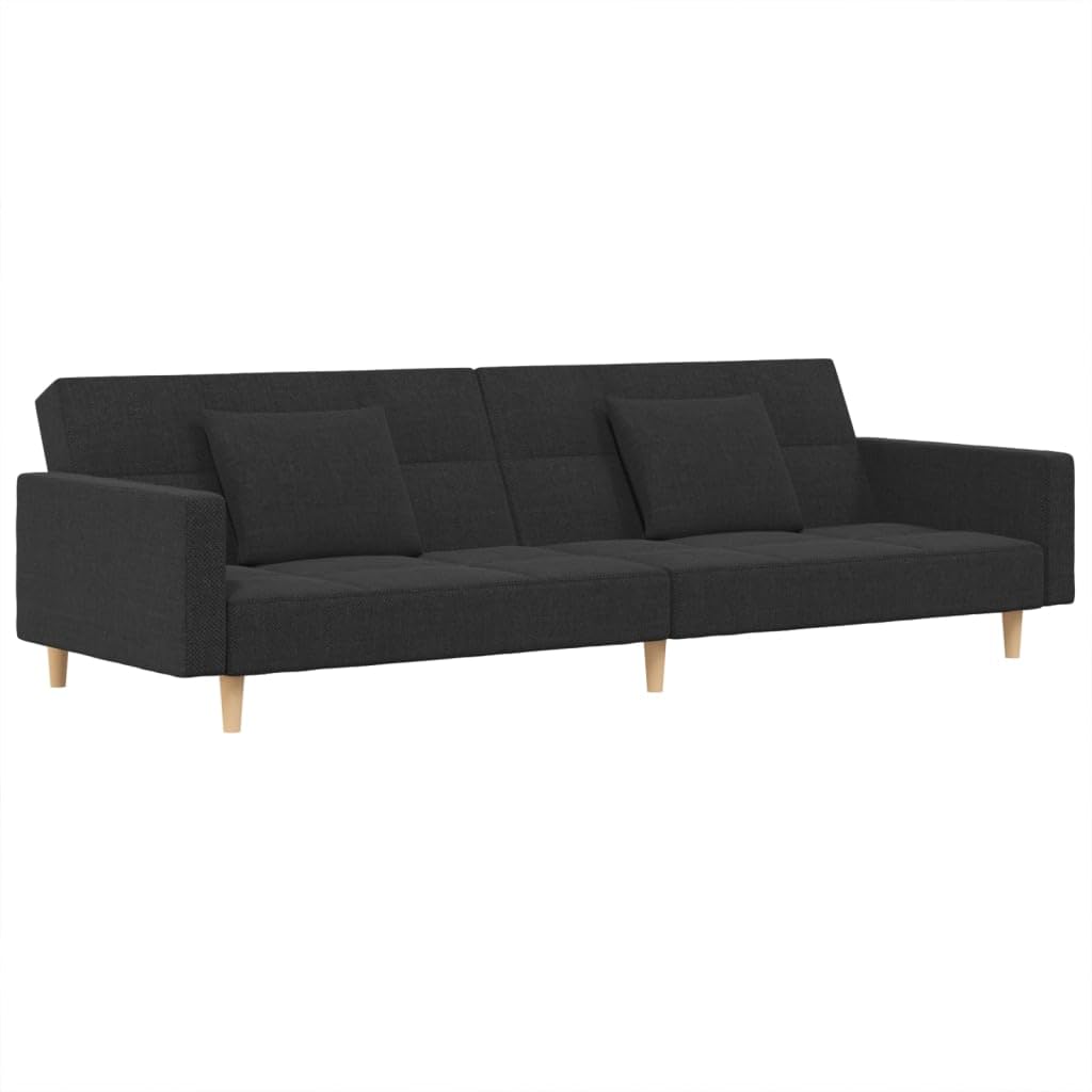 Sofá cama de 2 plazas, color gris oscuro, 220 x 84,5 x 69 cm, marco de madera, moderno con 2 cojines, función plegable, poco espacio, para sala de estar, dormitorio de invitados, oficina