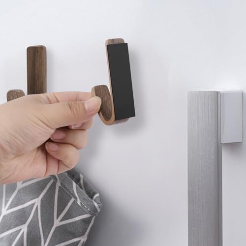 UFURMATE Magnetische Wandhaken aus Walnussholz, J-Form, natürlicher Holz-Kleiderhaken, magnetischer Handtuchhalter für Kühlschrank, Metallschrank (dunkelbraun), 6 Stück