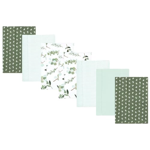 Image of Luvable Friends Hudson Baby Flannel Burp Cloths 7pk, Sage Eucalyptus