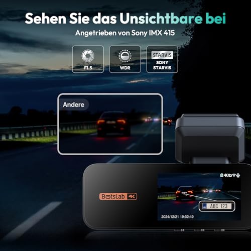 BOTSLAB Dashcam Auto Vorne Hinten 4K+2K mit GPS WiFi und Hardwire-Kit, Dash Cam Auto Kamera mit ADAS, Kostenlose 64-GB-Karte, 24/7 Parküberwachung, 2,45" IPS, Nachtsicht, WDR, 170°Weitwinkel 5