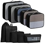 Homsorout 10-teilig Koffer Organizer, Packing Cubes for Suitcase Travel Accessories, Kofferorganizer für Kleidung Kleidertaschen für Koffer, Reise Gadgets für Rucksack. (Schwarz)
