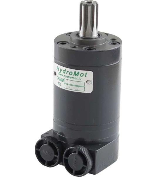 Motor hidráulico Hydromot, tipo CPMMS50SH, volumen de sorbo 50 cm3/U, conexiones laterales: G 3/8'', eje: Ø 16,5 mm dentado B17 x 14, modelo de válvula corredera longitudinal con gerotor