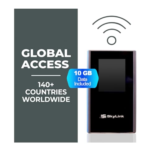 Skylink Global SLG-06 Blade 4G LTE Mobile Hotspot – Portable WiFi for Travel in 140+ Countries, Multi-Carrier Access, 10GB U.S. Data for 30 Days, No SIM or Contract, Connects up to 16 Devices