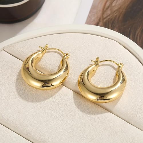 Image of Shining Diva Fashion Anti Tarnish Jewellery Celebrity Inspired 14k Real Gold Plated Simple Plain Link Chain Chunky Huggie Hoop Trendy Stylish Copper Earrings for Women Girls