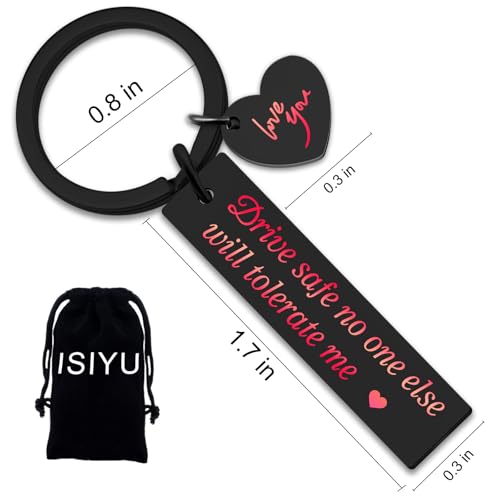 Image of isiyu Fathers Gifts Drive Safe Keychain for Him Birthday Gifts for Husband Love Gift for Wife Girlfriend Men Keychain from Family I Love You Unique Gift